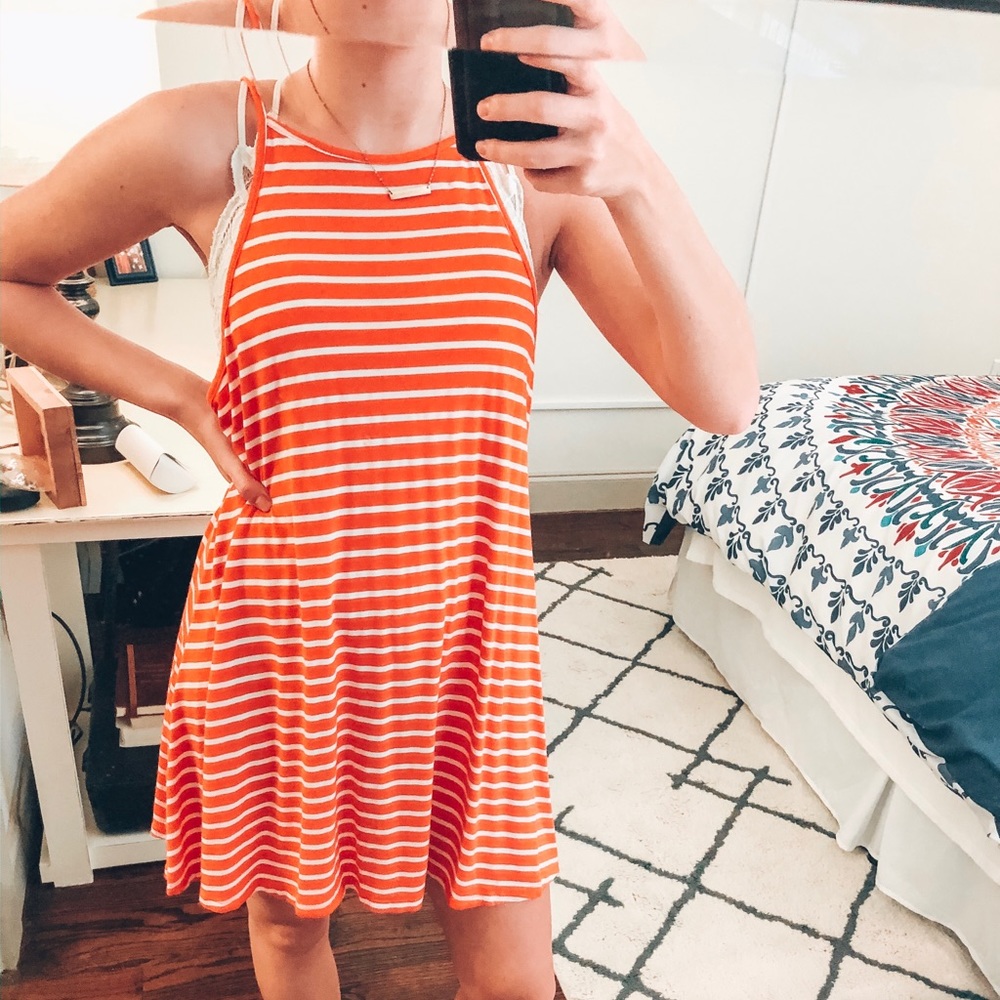 orange striped halter dress